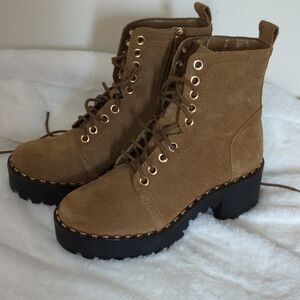 Tan Lace-Up Ankle Boots